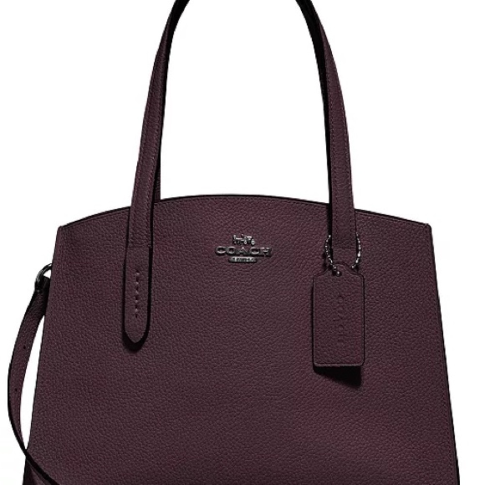 Coach Charlie 28 Carryall in Oxblood/Silver pebbled leather (Style #29529).
